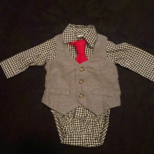 Baby black plaid shirt with tie and vest 6Month